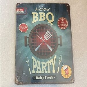 BBQ Party Metal Sign - Red and Black